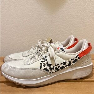 Nike Women's White and Red Sneakers with Leopard Print